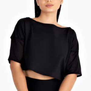Cropped Fitness Preto com Detalhe Tela - www.athenafitwear.com.br