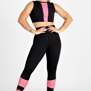 Cropped Com Detalhe e Calça Legging Preto Rosê Conjunto Fitness www.athenafitwear.com.br