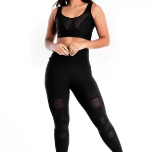Cropped Detalhe Busto Calça Legging Tela Preta Conjunto www.athenafitwear.com.br
