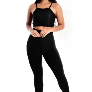 Cropped e Calça Legging Detalhe Tela Preto Conjunto www.athenafitwear.com.br