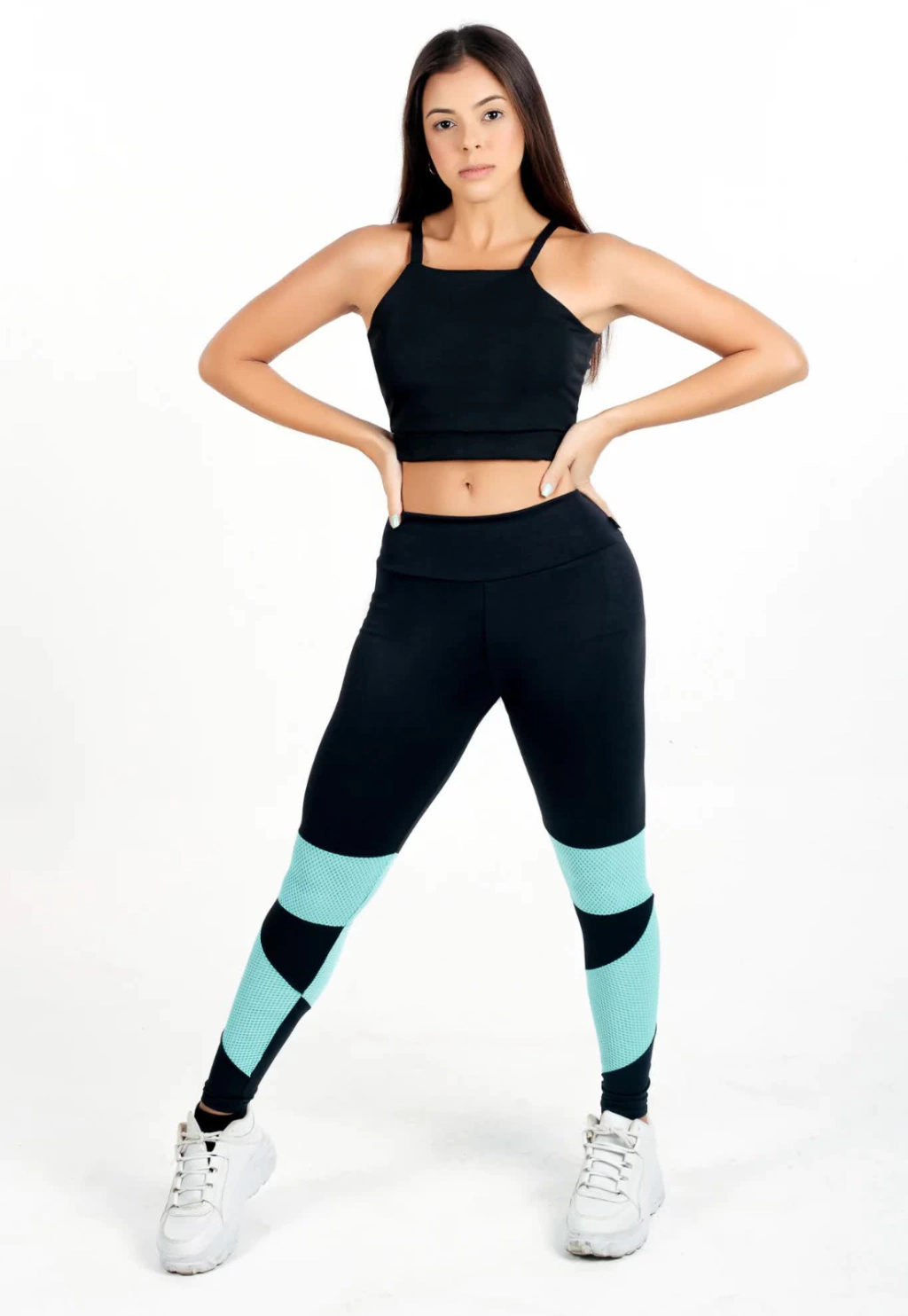 Calça Legging Cintura Alta + Cropped Alcinha com Telinha Tiffany Conjunto Fitness www.athenafitwear.com.br