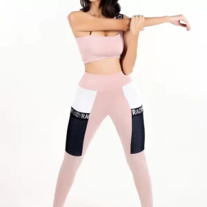 Calça Legging com Bolso de Tela + Cropped Rose com Elásticos Conjunto Fitness www.athenafitwear.com.br
