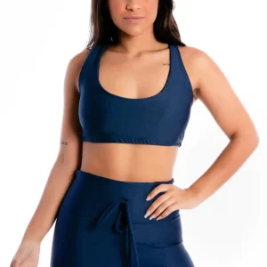 Cropped Liso e Short Liso Azul Marinho Conjunto www.athenafitwear.com.br
