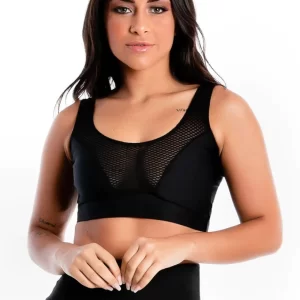 Cropped Detalhe Busto Preto Tela www.athenafitwear.com.br