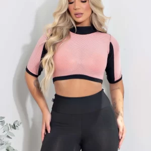 Cropped Fitness 2 Cores Preto e Rosê Feminino www.athenafitwear.com.br
