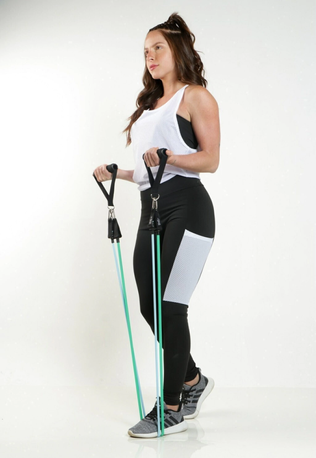 Calça Legging com Bolso em Tela Dry + Regata de Tela + Top Tomara que Caia Preto com Branco Conjunto Fitness www.athenafitwear.com.br