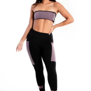 Conjunto Calça Legging Preta com Violeta e Bolso Conjunto Cropped www.athenafitwear.com.br