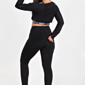 Conjunto 3 Peças Calça Legging + Top + Cropped de Telinha Preto com Elásticos Conjunto Fitness www.athenafitwear.com.br