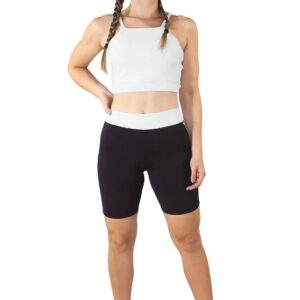 Cropped Alcinha Branco + Shorts Preto Com Branco Conjunto Fitness www.athenafitwear.com.br
