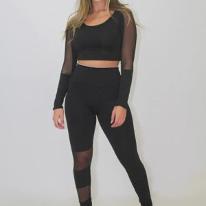 Cropped Calça Legging Detalhe Transparente Conjunto Fitness www.athenafitwear.com.br