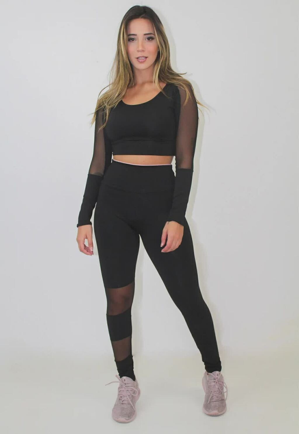 Cropped Calça Legging Detalhe Transparente Conjunto Fitness www.athenafitwear.com.br