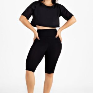 Bermuda com Bolso e Cropped Manga de Tela Conjunto Fitness www.athenafitwear.com.br