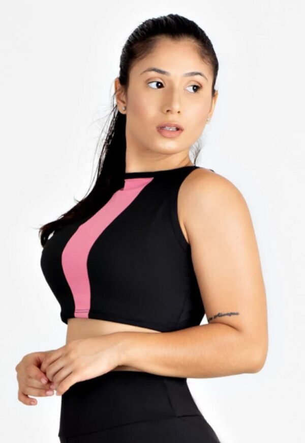 Fitness Longo Preto com Rosê Cropped www.athenafitwear.com.br