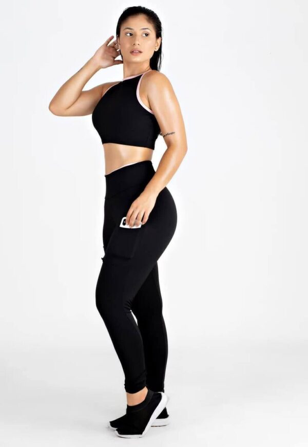 Cropped e Calça Legging Preto Conjunto Fitness www.athenafitwear.com.br