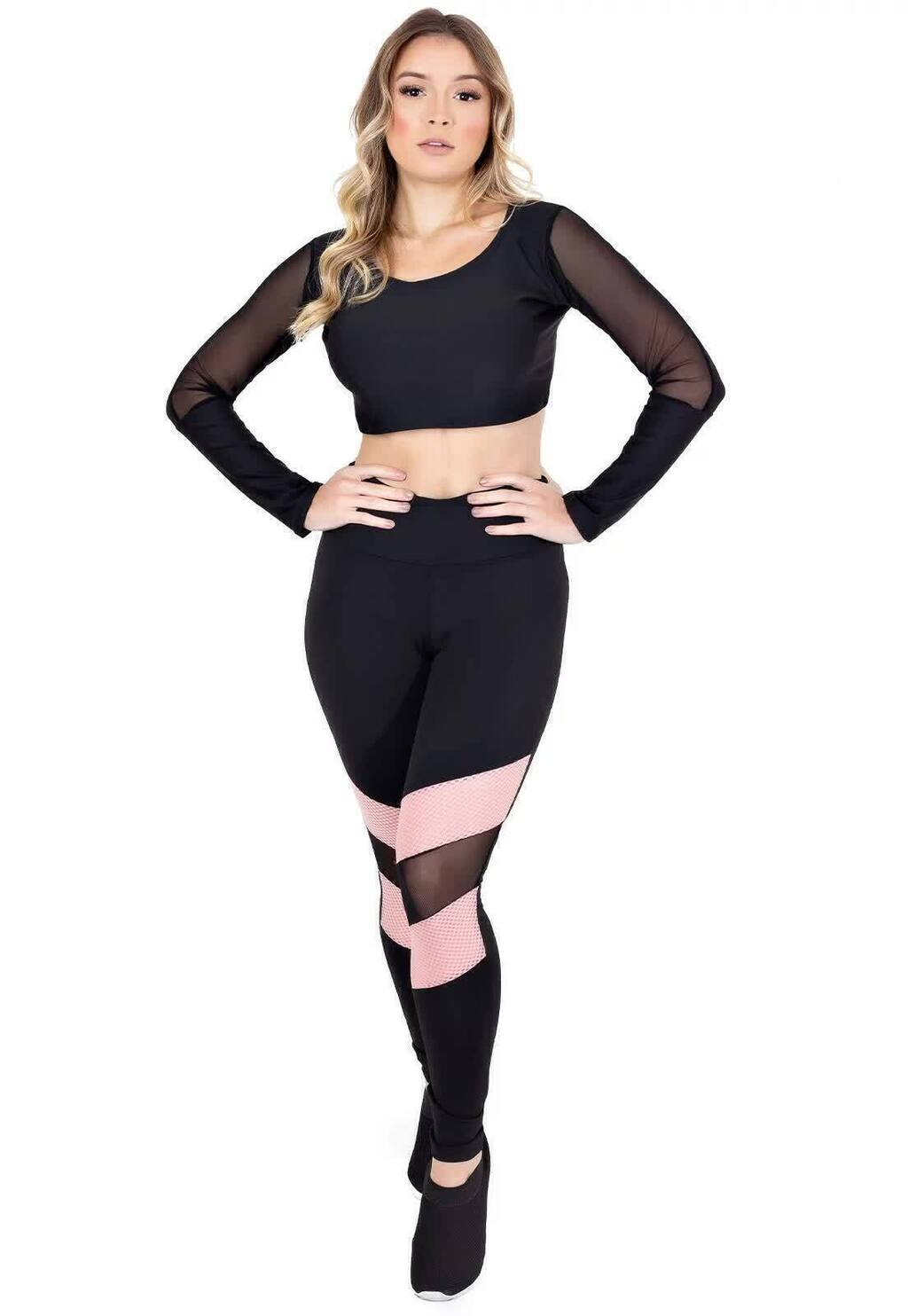 Cropped Manga Longa e Calça Legging Conjunto Fitness www.athenafitwear.com.br