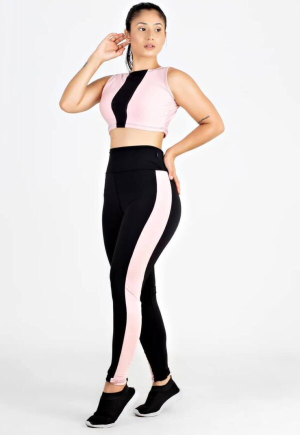 Cropped Top e Calça Legging Preto Rosê Conjunto Fitness www.athenafitwear.com.br