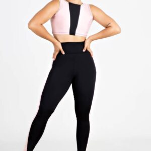 Cropped Top e Calça Legging Preto Rosê Conjunto Fitness www.athenafitwear.com.br