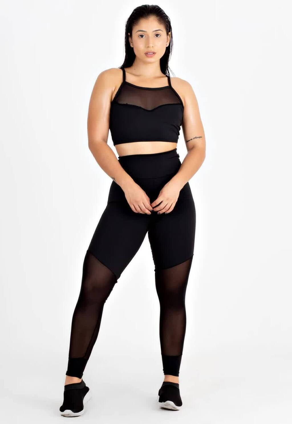 Top Cropped e Calça Legging Detalhe Transparente Conjunto Fitness www.athenafitwear.com.br