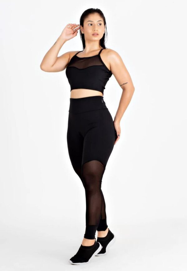 Top Cropped e Calça Legging Detalhe Transparente Conjunto Fitness www.athenafitwear.com.br