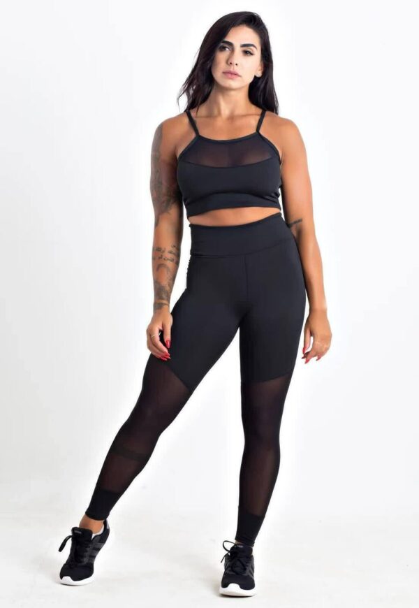 Top Cropped e Calça Legging Detalhe Transparente Conjunto Fitness www.athenafitwear.com.br