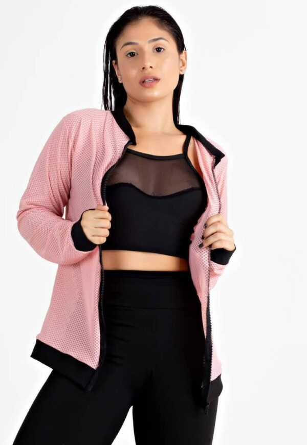 Casaco Manga Longa Rosê Fitness Feminino Longo www.athenafitwear.com.br