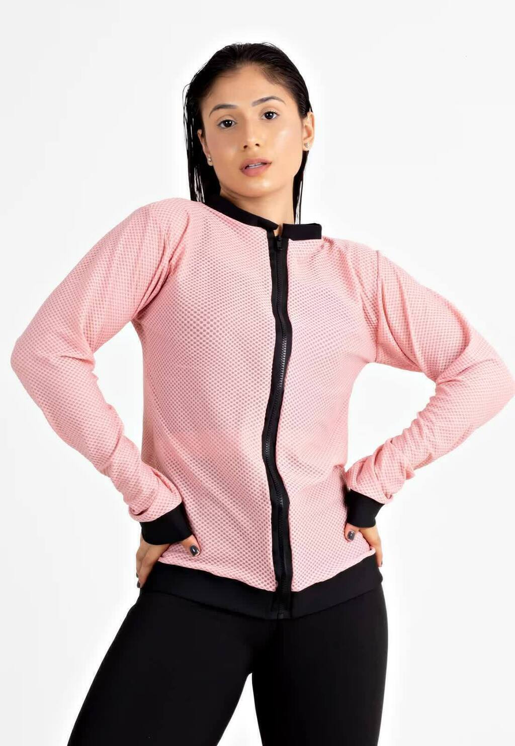 Casaco Manga Longa Rosê Fitness Feminino Longo www.athenafitwear.com.br