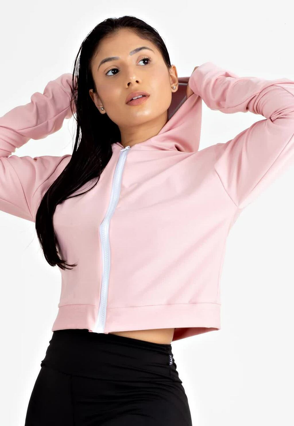 Casaco Rosê com Branco Fitness Feminino www.athenafitwear.com.br