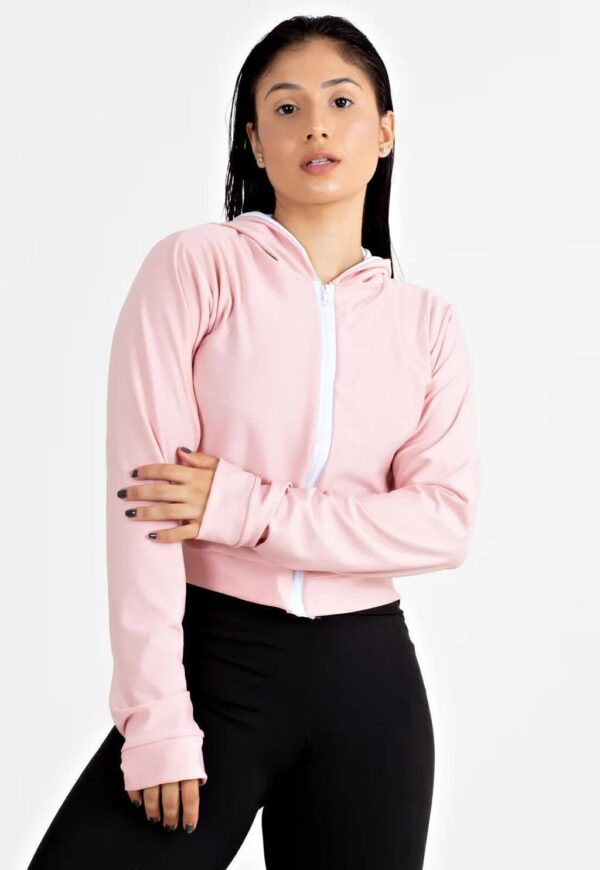 Casaco Rosê com Branco Fitness Feminino www.athenafitwear.com.br