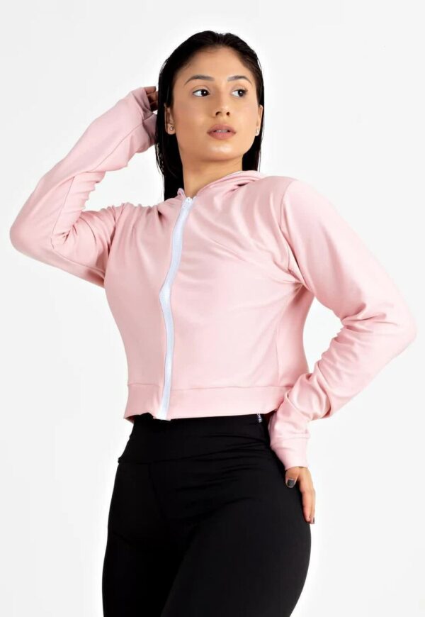 Casaco Rosê com Branco Fitness Feminino www.athenafitwear.com.br