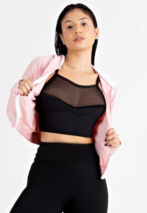 Casaco Rosê com Branco Fitness Feminino www.athenafitwear.com.br