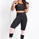 Feminino Cropped Transparencia Calça Preto com Rosê Conjunto Fitness www.athenafitwear.com.br