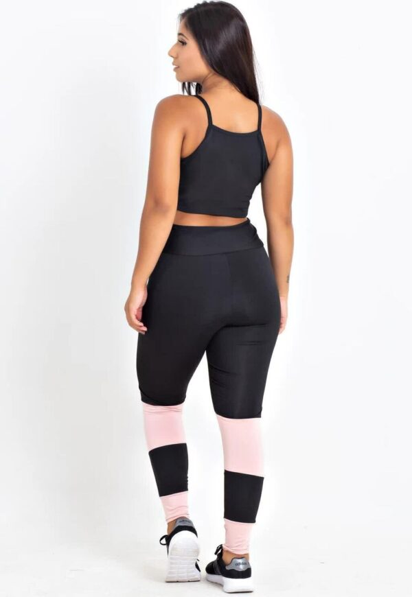 Feminino Cropped Transparencia Calça Preto com Rosê Conjunto Fitness www.athenafitwear.com.br
