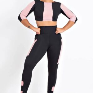 Cropped e Calça Legging Preto Detalhe Rosê Conjunto Fitness www.athenafitwear.com.br