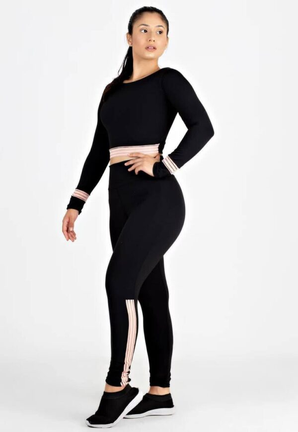 Calça Preto Detalhe Rosê Conjunto Fitness www.athenafitwear.com.br