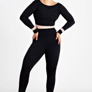 Calça Preto Detalhe Rosê Conjunto Fitness www.athenafitwear.com.br