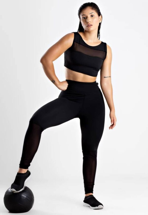 Feminino Preto Transparencia Conjunto Fitness www.athenafitwear.com.br