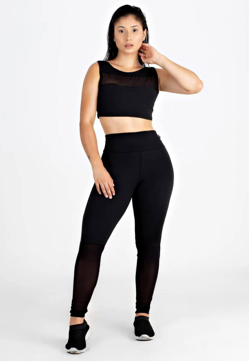 Feminino Preto Transparencia Conjunto Fitness www.athenafitwear.com.br