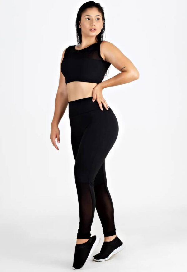 Feminino Preto Transparencia Conjunto Fitness www.athenafitwear.com.br