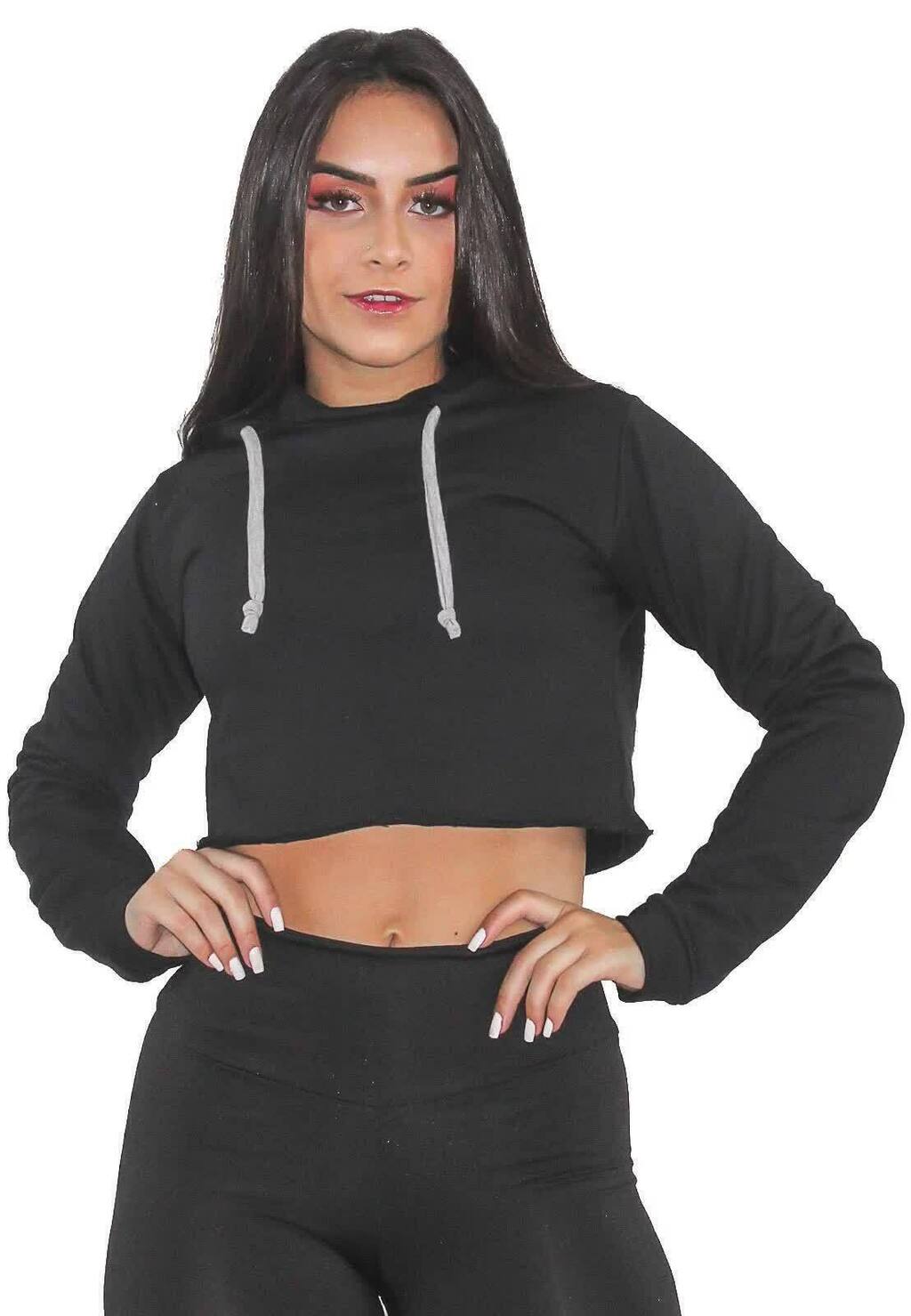 Casaco Moletom Liso Preto Feminino www.athenafitwear.com.br