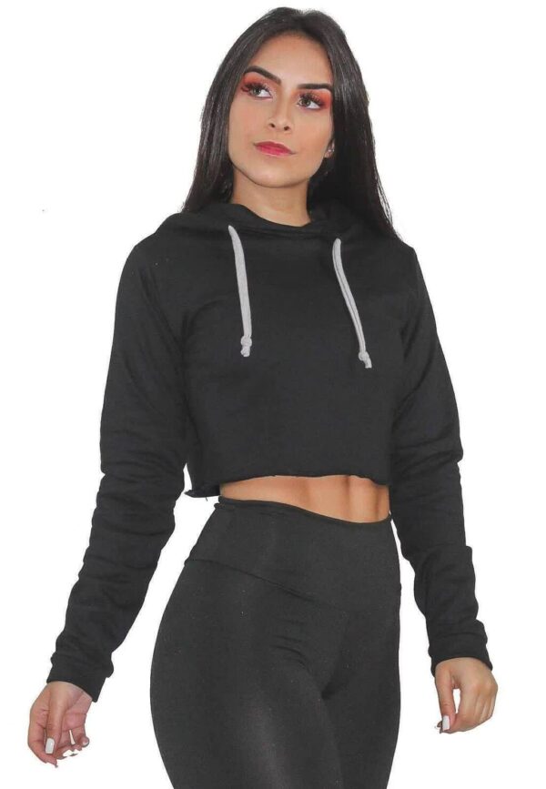 Casaco Moletom Liso Preto Feminino www.athenafitwear.com.br