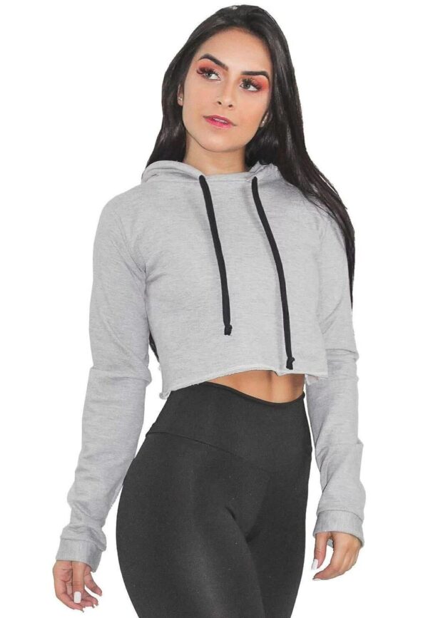 Casaco Cinza Capuz Feminino Moletom www.athenafitwear.com.br