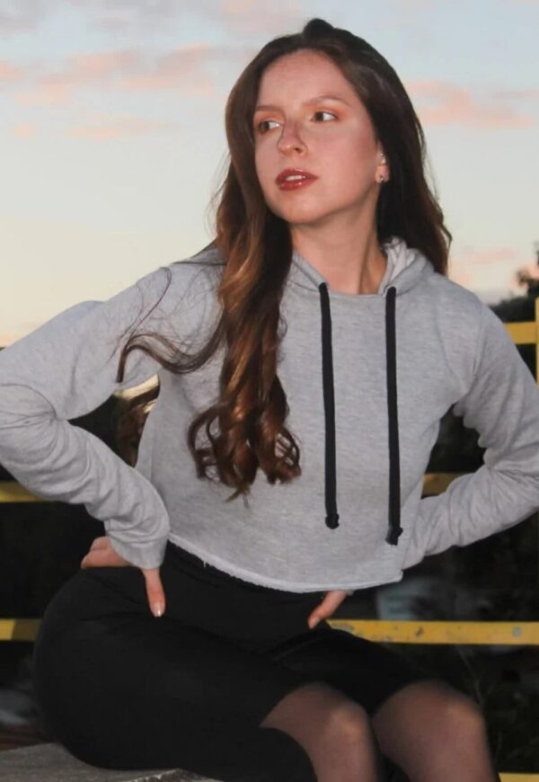 Casaco Cinza Capuz Feminino Moletom www.athenafitwear.com.br