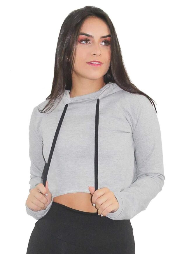 Casaco Cinza Capuz Feminino Moletom www.athenafitwear.com.br