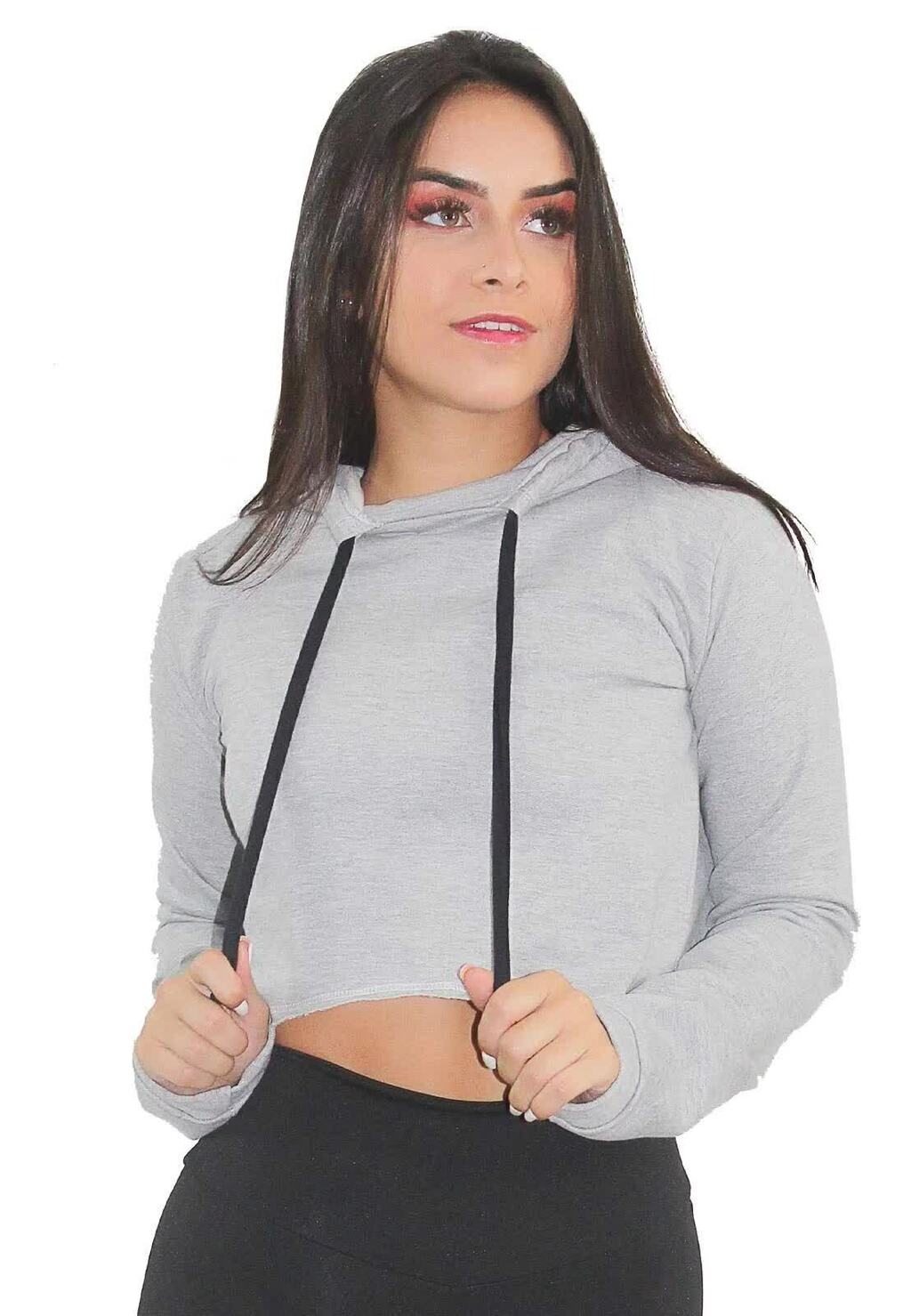 Casaco Cinza Capuz Feminino Moletom www.athenafitwear.com.br