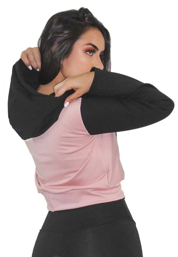 Casaco Suplex Rosê e Preto Feminino Moletom Com Capuz www.athenafitwear.com.br