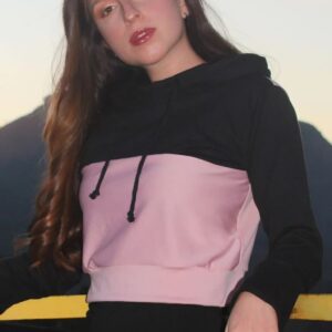 Casaco Suplex Rosê e Preto Feminino Moletom Com Capuz www.athenafitwear.com.br