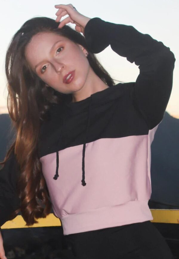 Casaco Suplex Rosê e Preto Feminino Moletom Com Capuz www.athenafitwear.com.br
