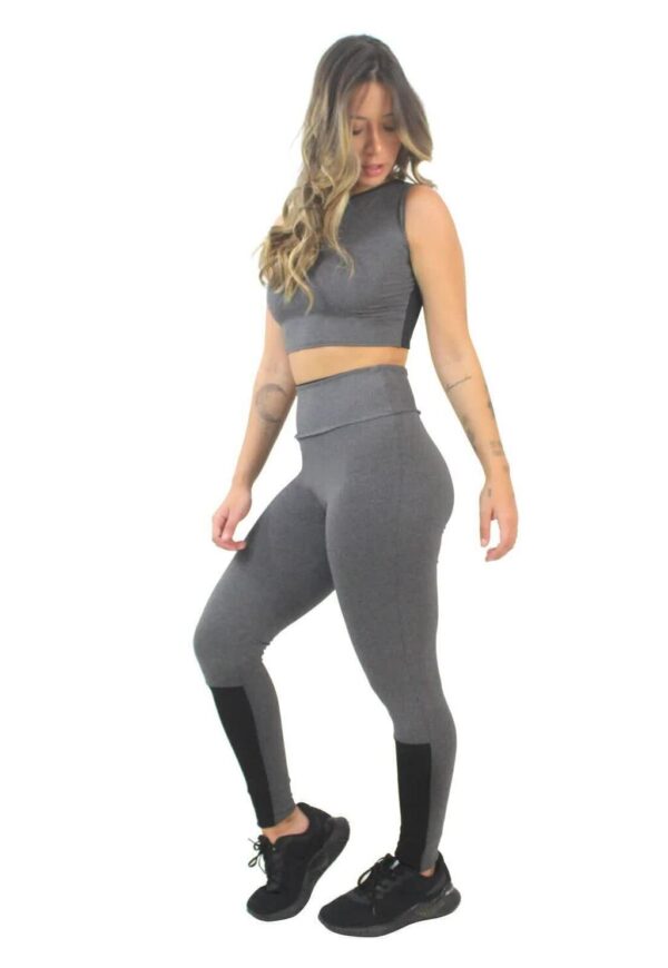 Cropped Mescla e Calça Legging Mescla Detalhe Preto Conjunto Fitness www.athenafitwear.com.br