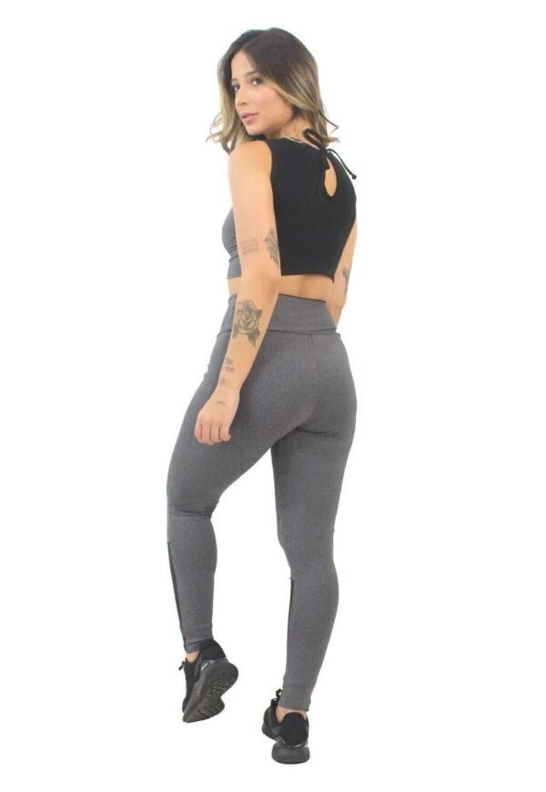 Cropped Mescla e Calça Legging Mescla Detalhe Preto Conjunto Fitness www.athenafitwear.com.br