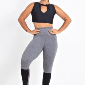 Cropped Mescla e Calça Legging Mescla Detalhe Preto Conjunto Fitness www.athenafitwear.com.br